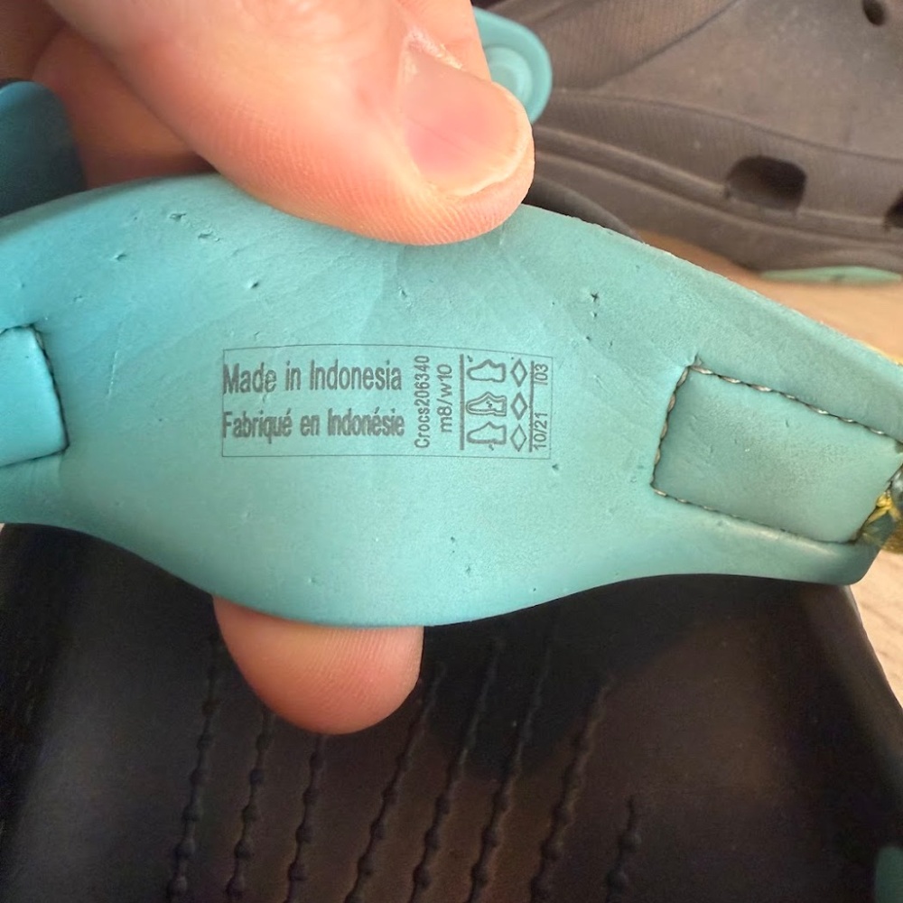 Crocs Classic Clogs Black w/ Teal & Yellow Heel Strap Unisex Size M8 W10 - Picture 7 of 8